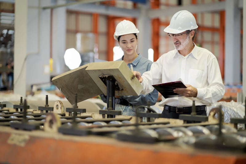 Técnicos inspecionando máquina industrial para análise de criticidade e definição de prioridades na manutenção