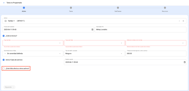 Fuera de servicio para activos relacionados novedad fracttal one
