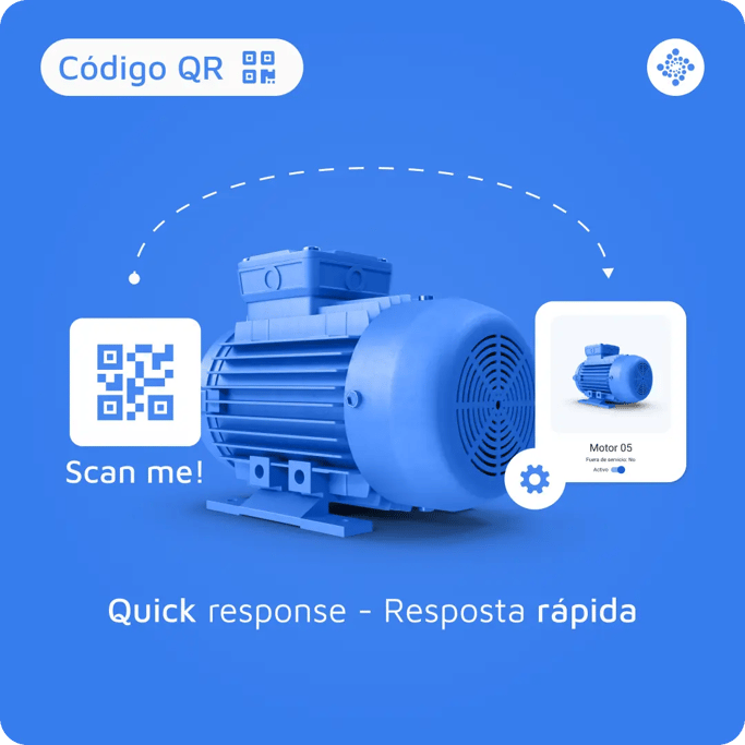 Demonstração de um código QR sendo utilizado em um motor.