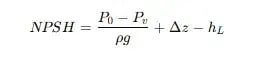 Equação do NPSH que representa a diferença de pressão entre a sucção da bomba e a pressão de vapor do fluido.