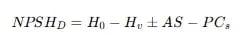 Fórmula do NPSH disponível, usada para calcular a carga positiva de sucção em sistemas de bombeamento.