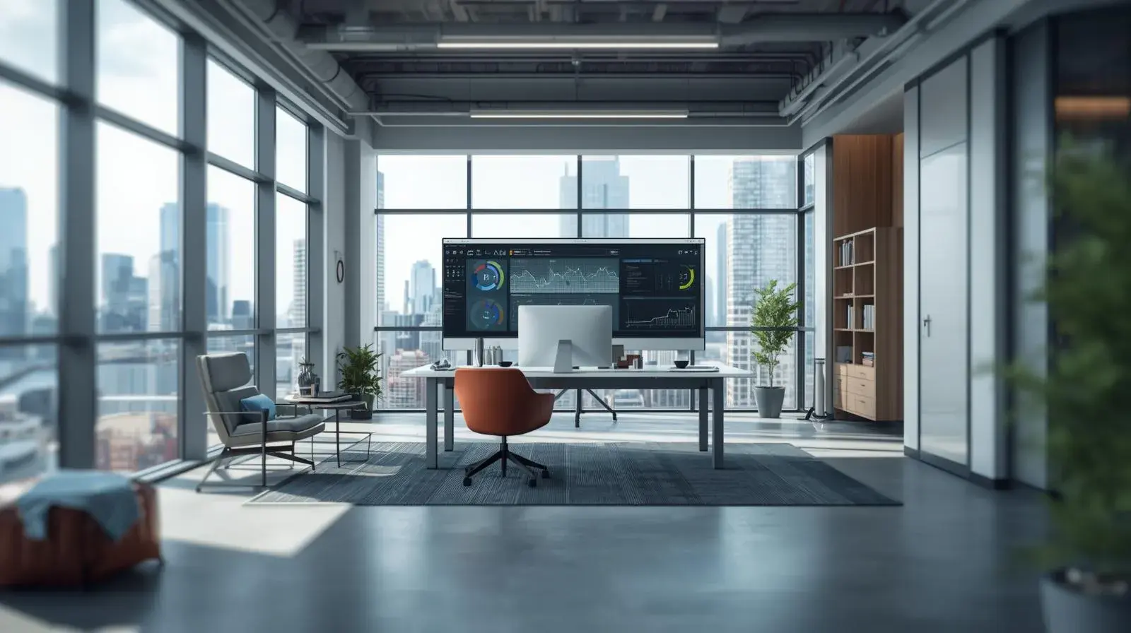 Sala corporativa moderna com sistema BMS