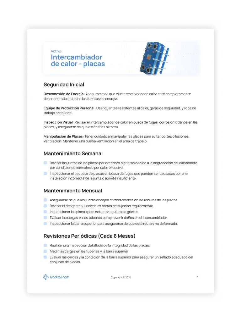 Checklist: Intercambiador de calor - placas