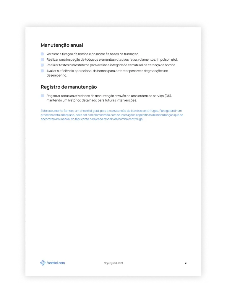 Checklist: Bomba centrífuga