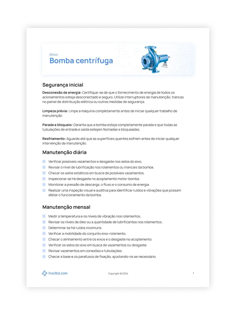 Checklist: Bomba centrífuga
