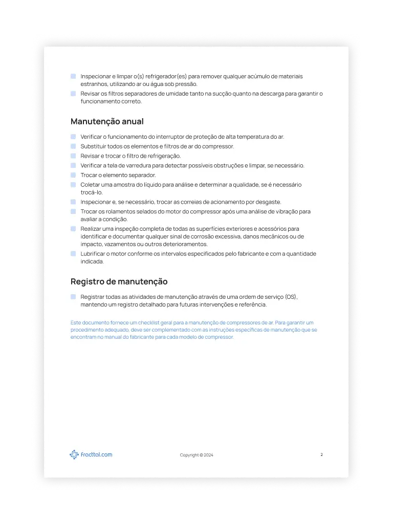 Checklist: Compressor de ar