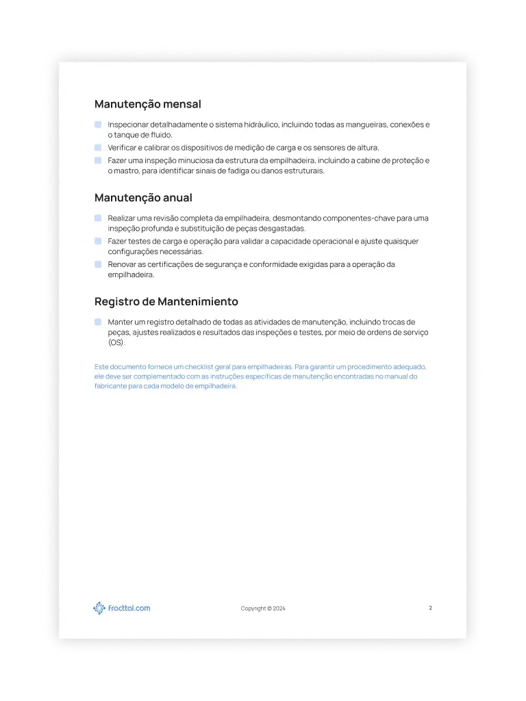 Checklist: Empilhadeiras