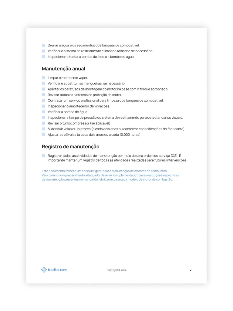 Checklist: Motor de combustão