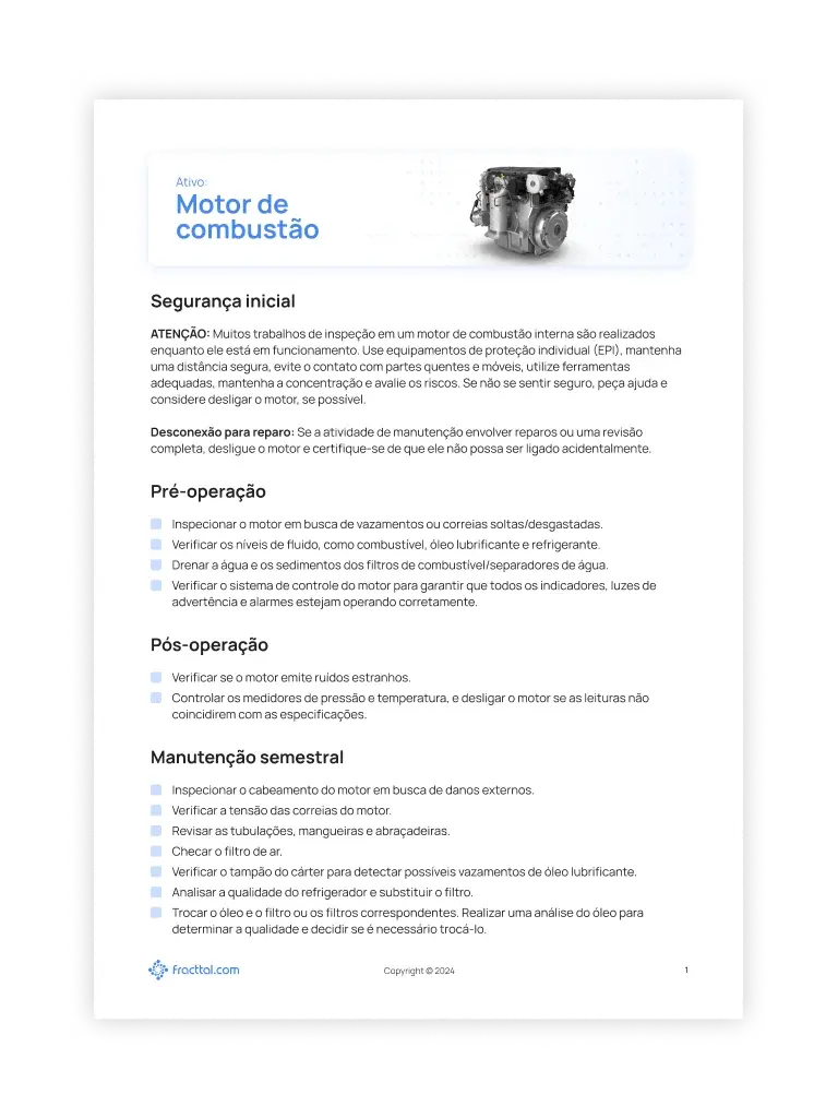 Checklist: Motor de combustão