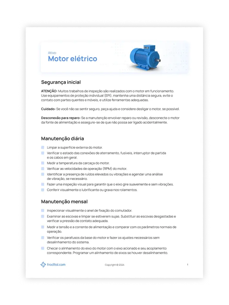 Checklist: Manutenção de motores elétricos