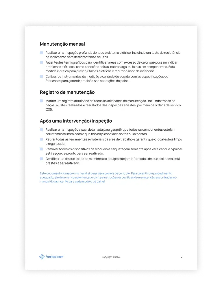 Checklist: Painéis de controle
