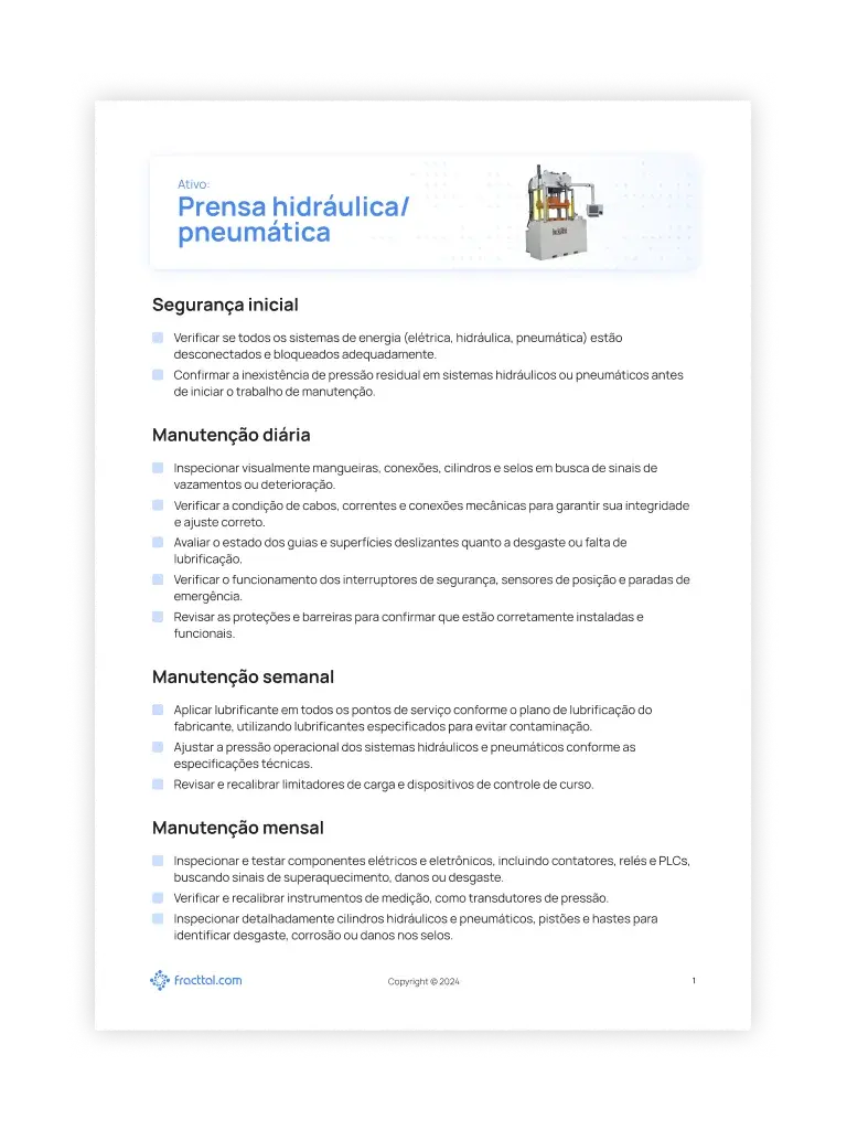 Checklist: Prensa hidráulica/pneumática