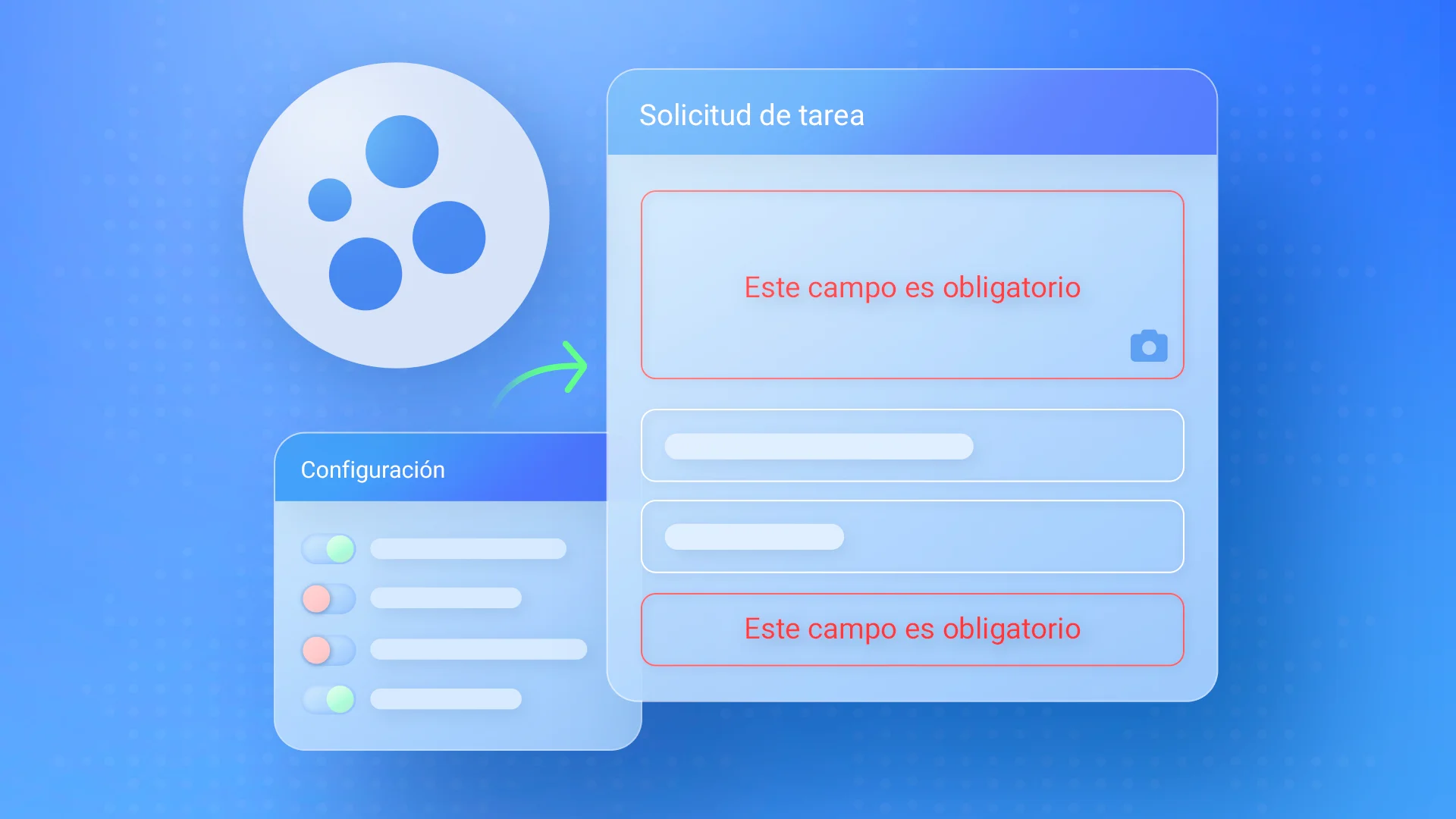 Se ve la interfaz de Fracttal One, la parte de solicitud de tarea y configuración