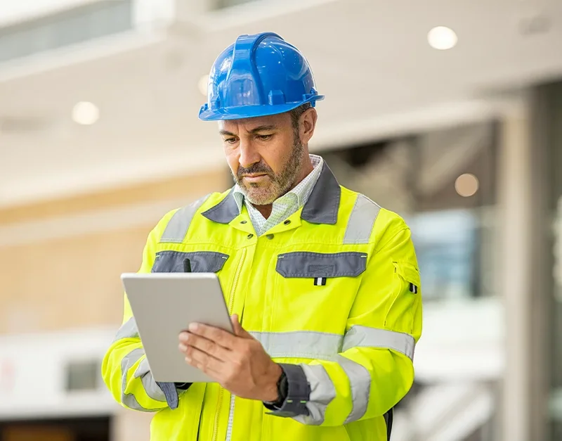 Técnico de mantenimiento analizando el rendimiento de los activos en un tablero