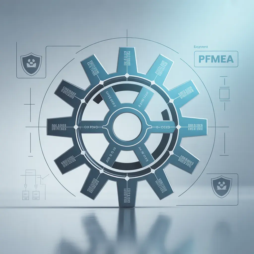 Diagrama circular do PFMEA destacando as etapas do processo de análise de falhas e cálculo do RPN.