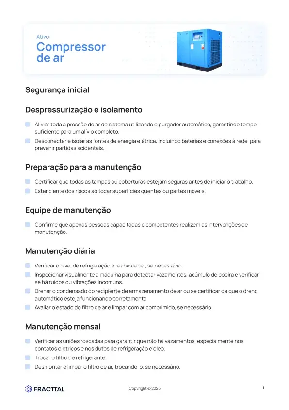 Checklist: Compressor de ar