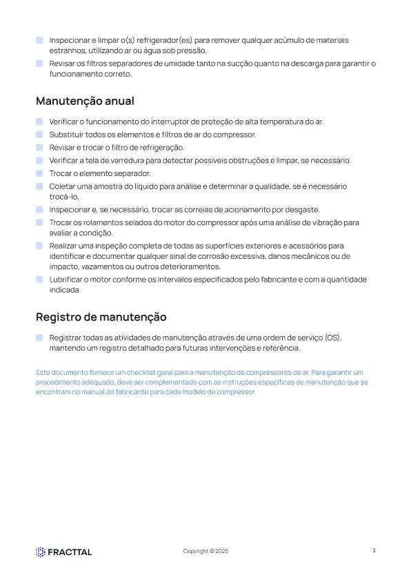 Checklist: Compressor de ar