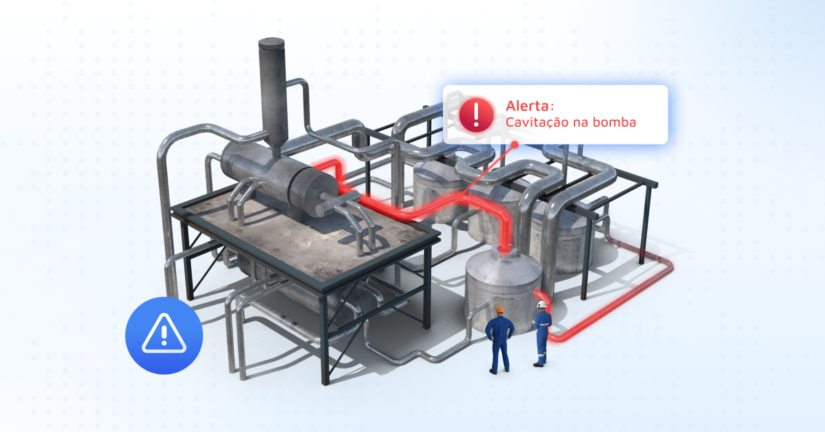 Técnicos de manutenção verificando alerta na cavitação da bomba